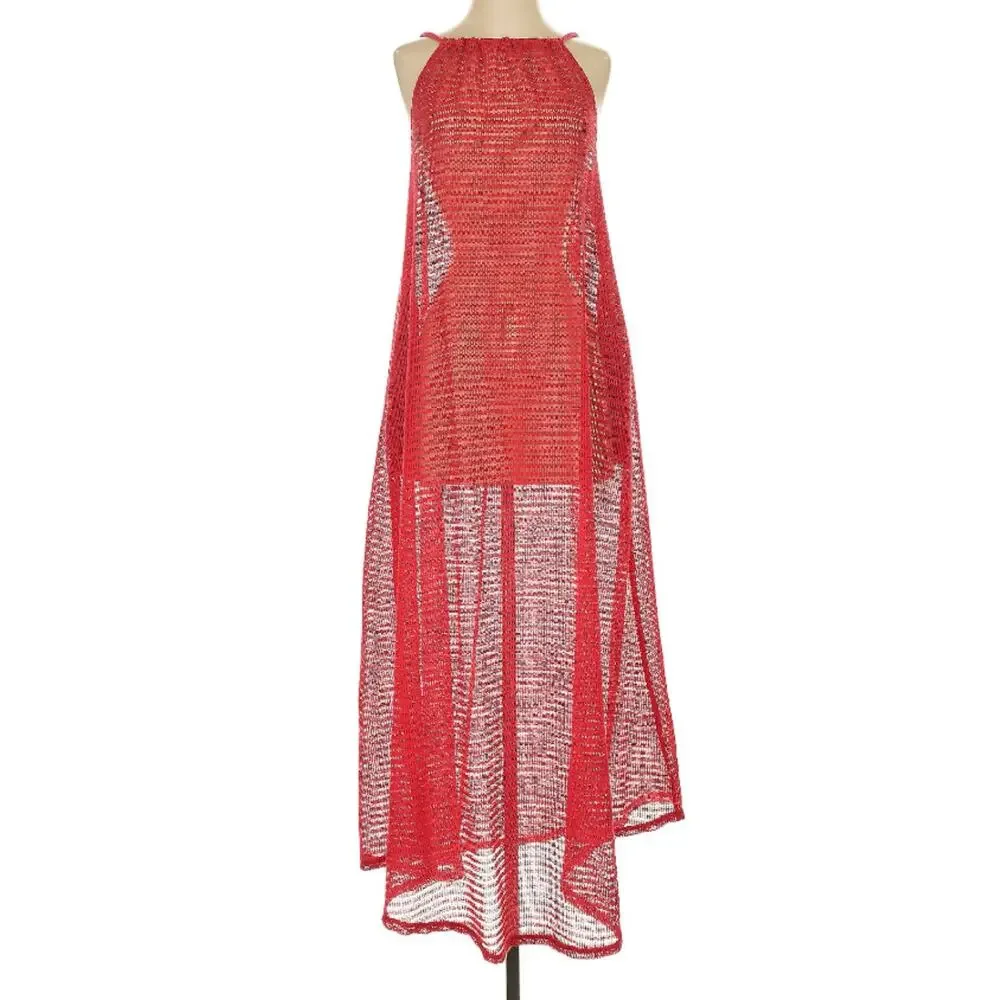 Haute Hippie Red Mesh Rope Strap Midi Cover Up Dress NWT S